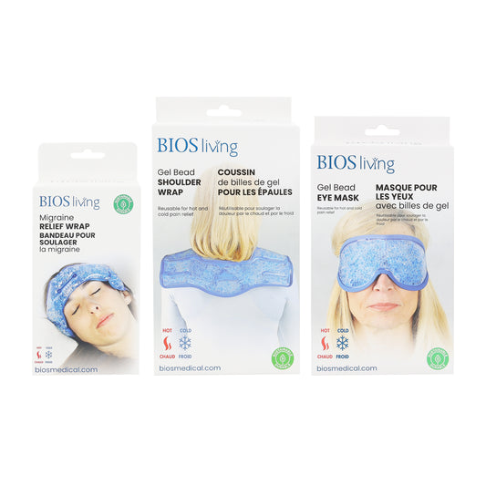 Ensemble chaud et froid de perles de gel avec masque oculaire et enveloppements pour la migraine et les épaules