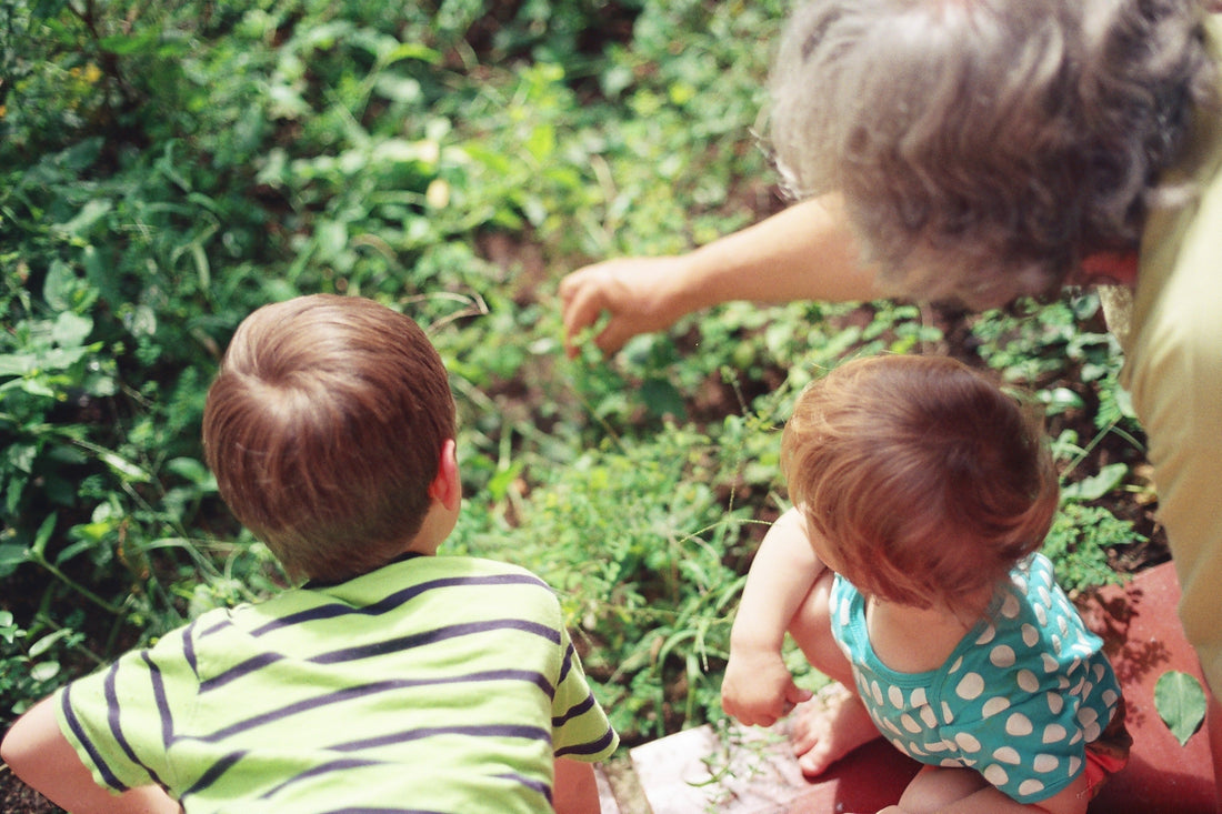 Grandma + children + outside