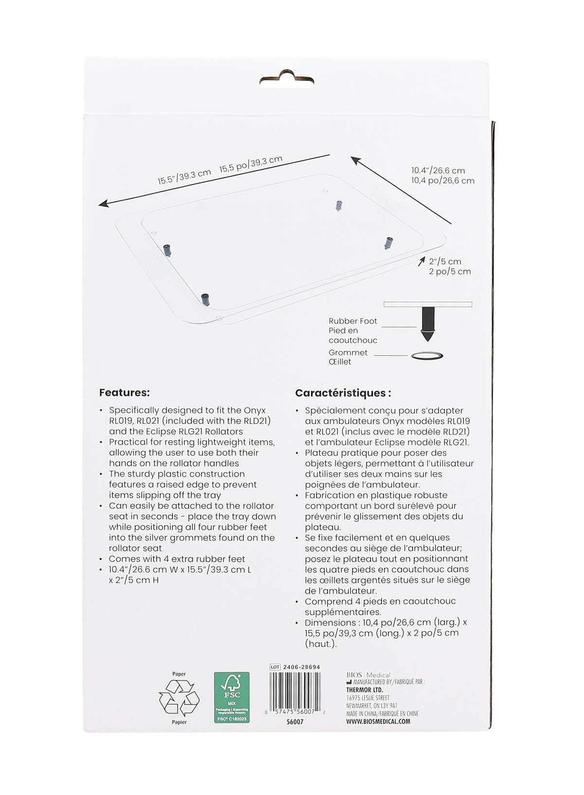 Rollator Tray package back