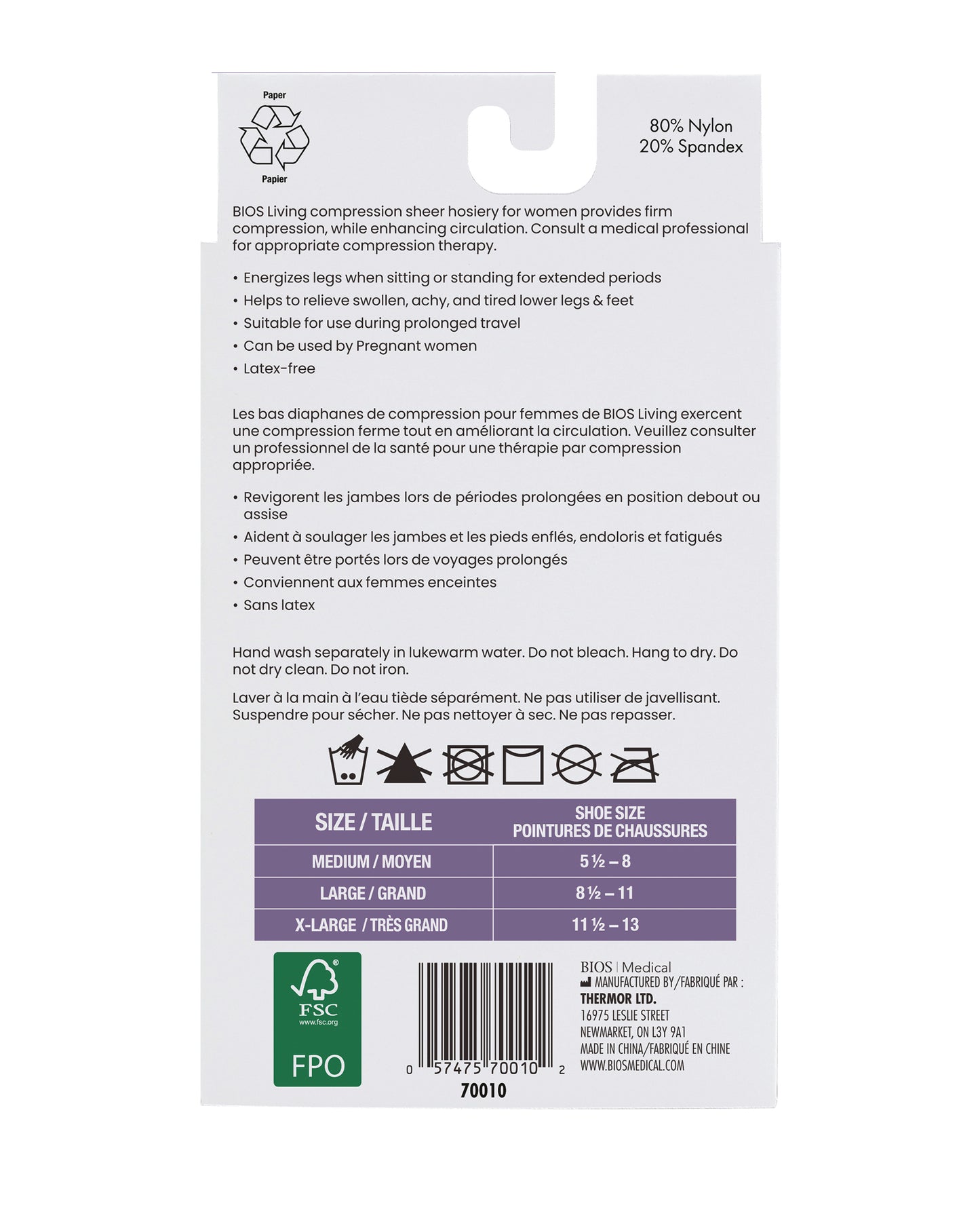 Women's Compression Knee Socks 20-30 mm Hg, Black Back Packaging Photo