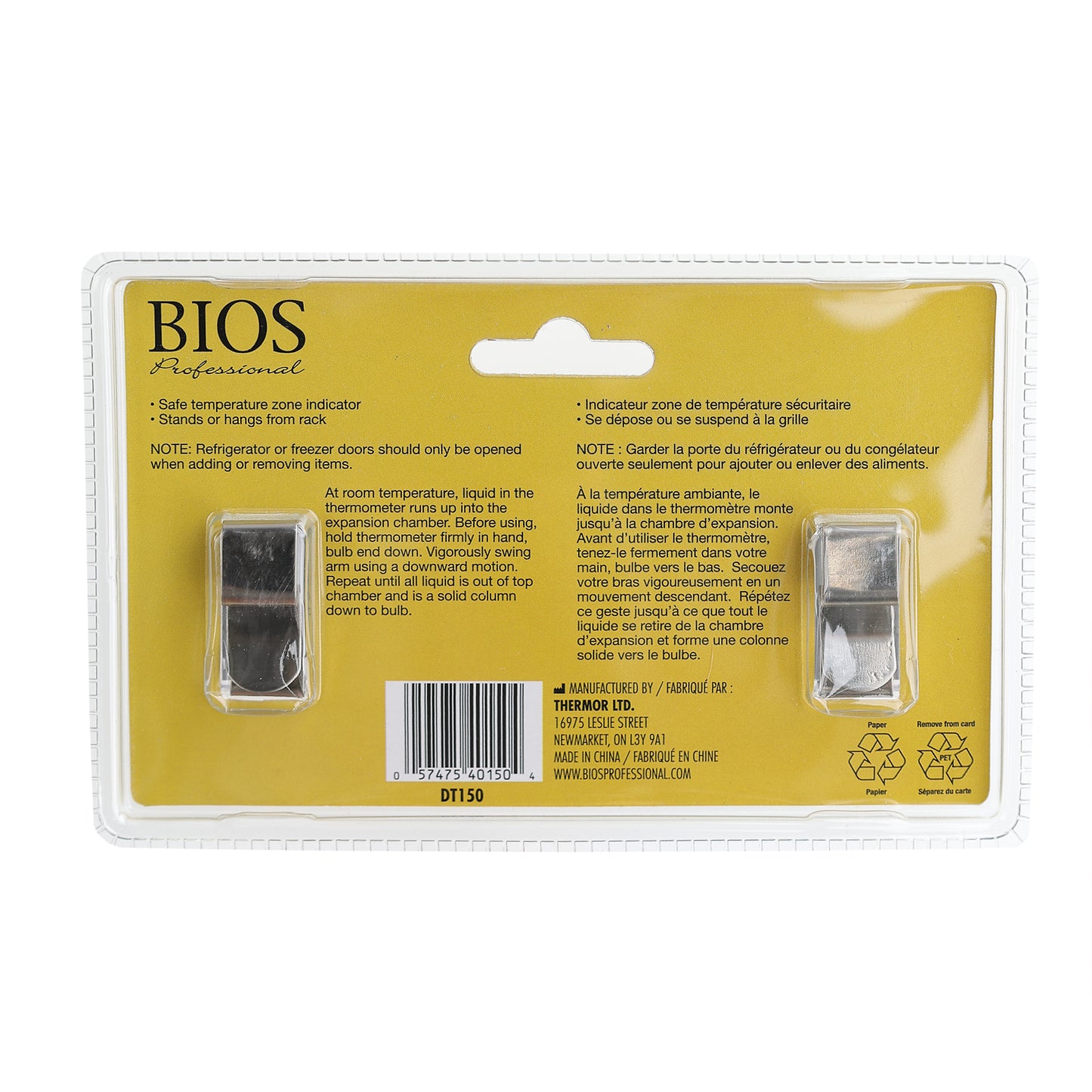 Refrigerator / Freezer Thermometer packaging back