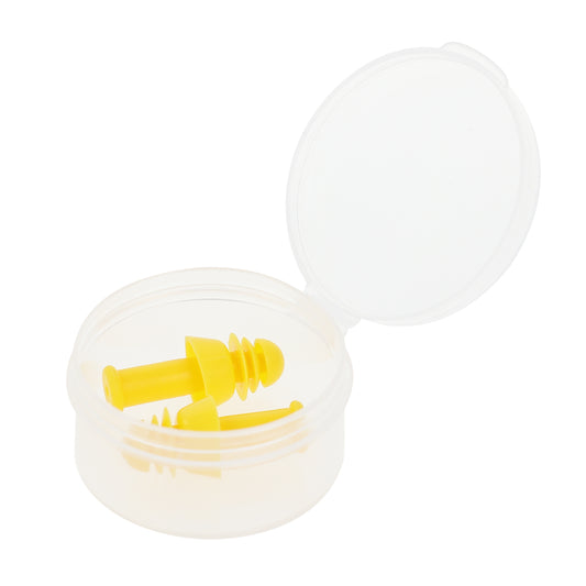 adult yellow silicone ear plugs in a case