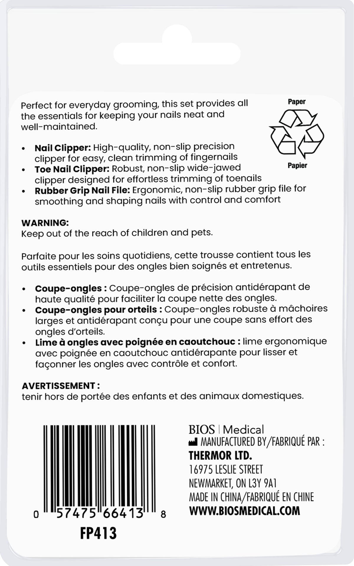 Pedicure Set pkg back