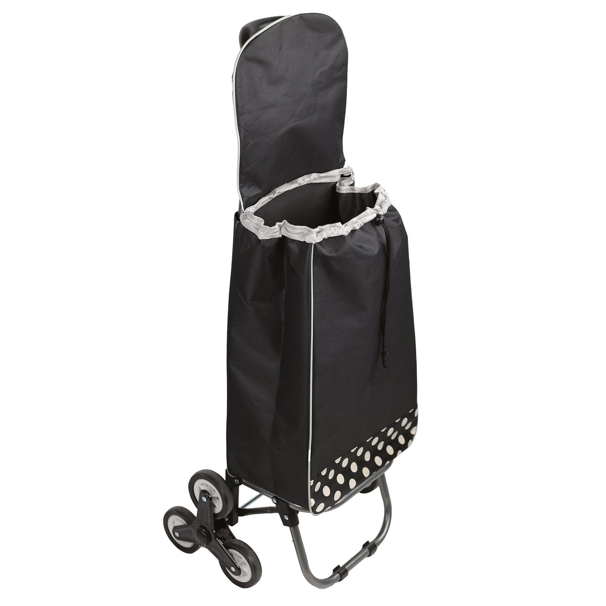 side view with an open lid of the shopping cart