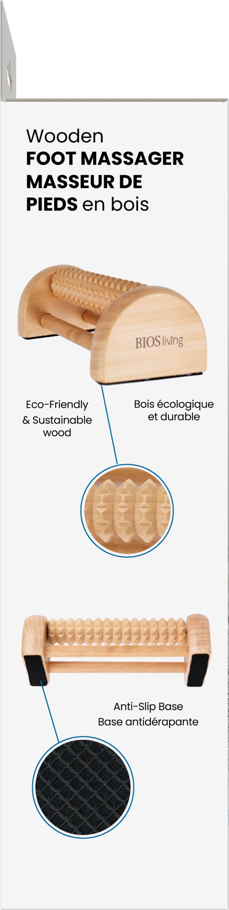 Wooden Massage Foot Roller & Cork Ball pkg side 1