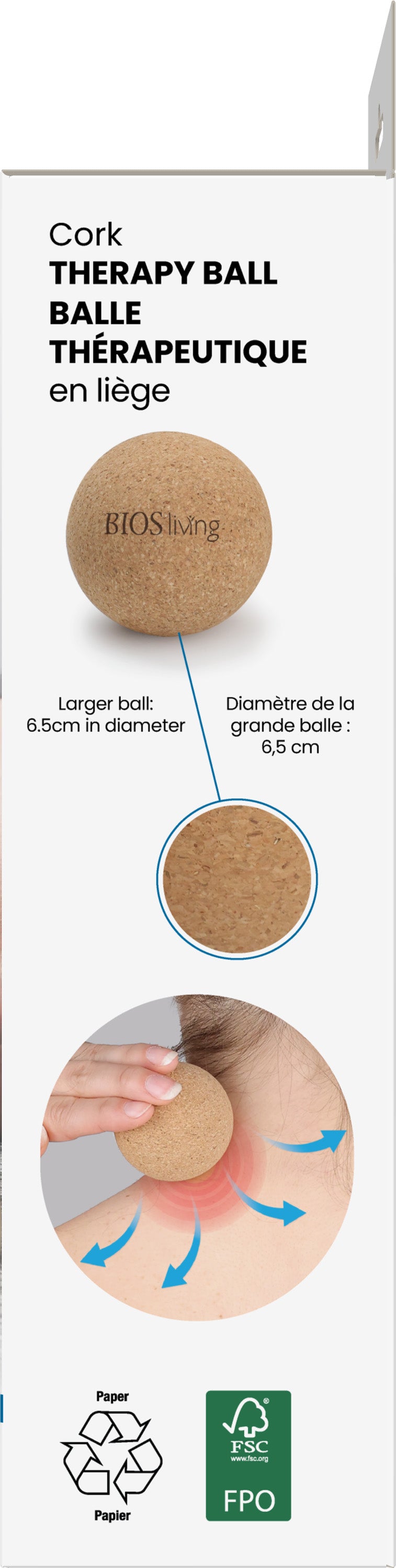 Wooden Massage Foot Roller & Cork Ball pkg side 2