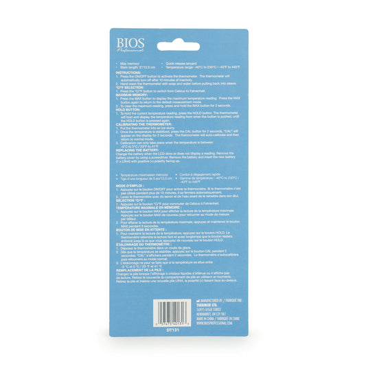 DT131 Waterproof Pocket Thermometer in back of retail packaging